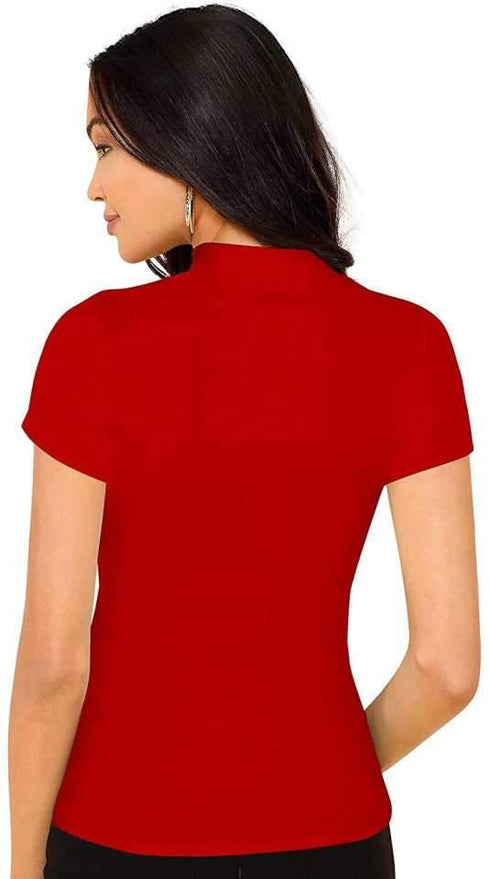 Women Red Round Neck Half Sleeves T-Shirt